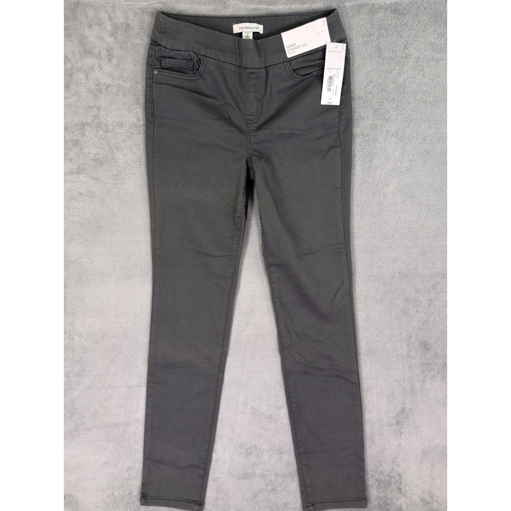 New Liz Claiborne Pants Womens 2 Tall Gray Amber Straight Mid Rise Pull On